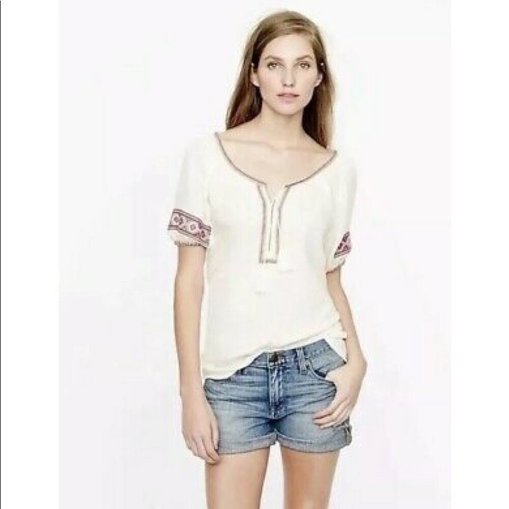 J. Crew Embroidered Gauzy Split Neck Boho Top Size‎ small